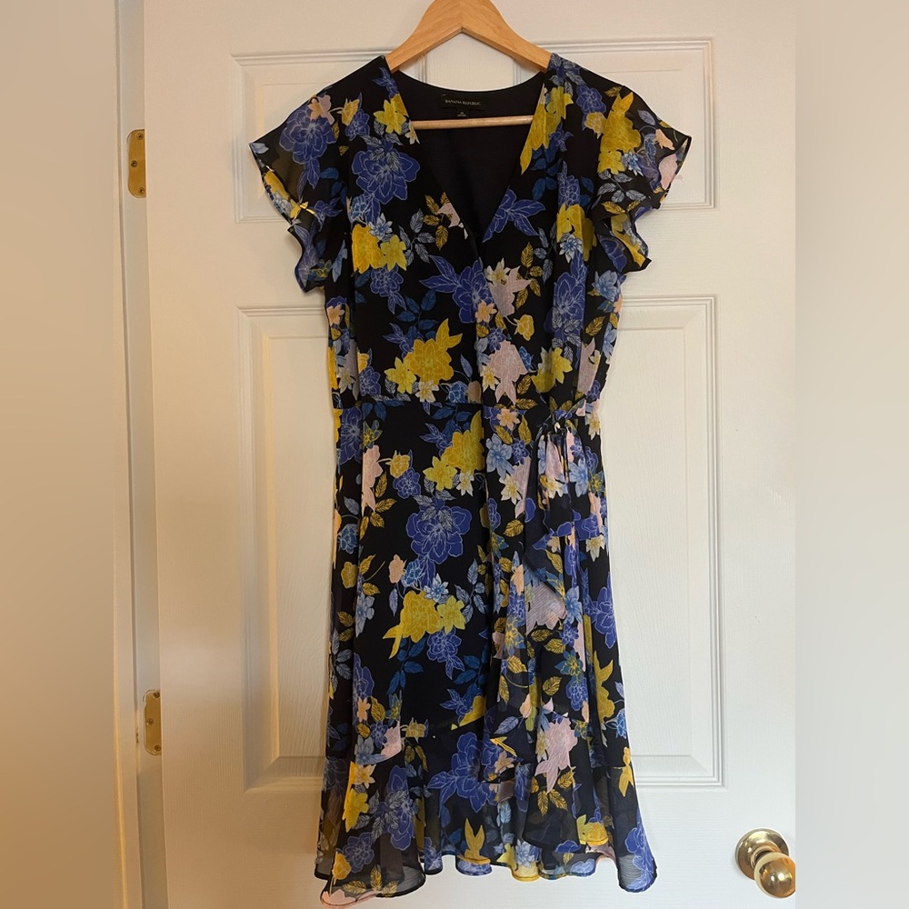 Banana Republic Floral Wrap Dress with Ruffle Hem